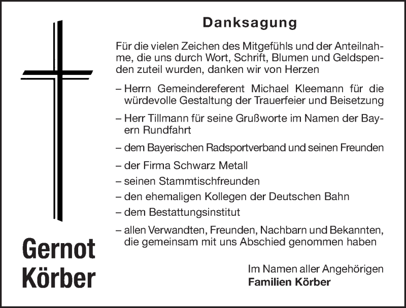  Traueranzeige für Gernot Körber vom 04.05.2019 aus Gesamtausgabe Nürnberger Nachrichten/ Nürnberger Ztg.