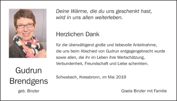 Traueranzeige von Gudrun Brendgens von Schwabach