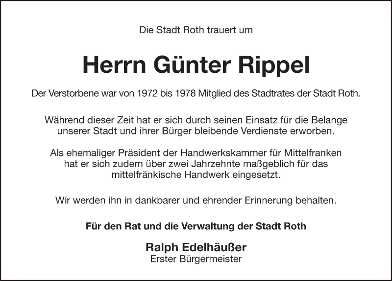  Traueranzeige für Günter Rippel vom 01.06.2019 aus Roth-Hilpoltsteiner Volkszeitung Lokal