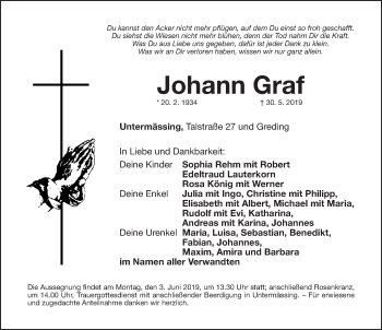 Traueranzeige von Johann Graf von Roth-Hilpoltsteiner Volkszeitung Lokal