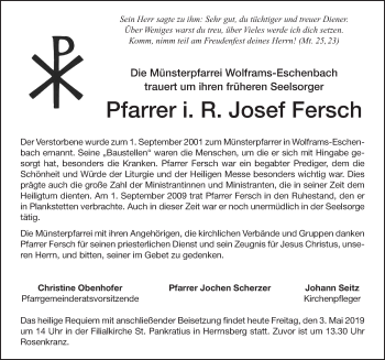 Traueranzeige von Josef Fersch von Altmühl-Bote Lokal