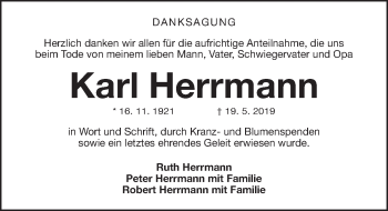 Traueranzeige von Karl Herrmann von Gesamtausgabe Nürnberger Nachrichten/ Nürnberger Ztg.
