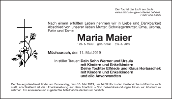 Traueranzeige von Maria Maier von Nordbayerische Nachrichten Herzogenaurach Lokal