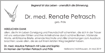 Traueranzeige von Renate Petrasch von Erlanger Nachrichten Lokal