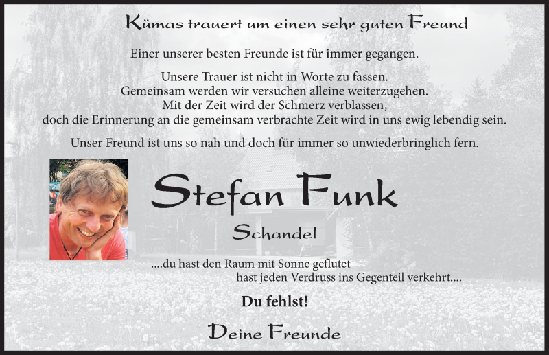  Traueranzeige für Stefan Funk vom 08.05.2019 aus Nordbayerische Nachrichten Pegnitz Lokal