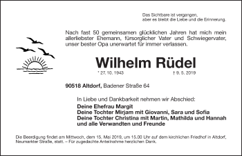 Traueranzeige von Wilhelm Rüdel von Gesamtausgabe Nürnberger Nachrichten/ Nürnberger Ztg.