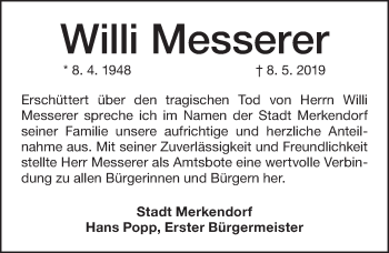 Traueranzeige von Willi Messerer von Altmühl-Bote Lokal