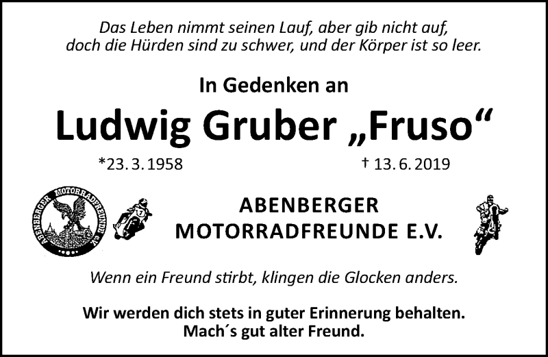  Traueranzeige für Ludwig Gruber vom 20.06.2019 aus SCHWABACH