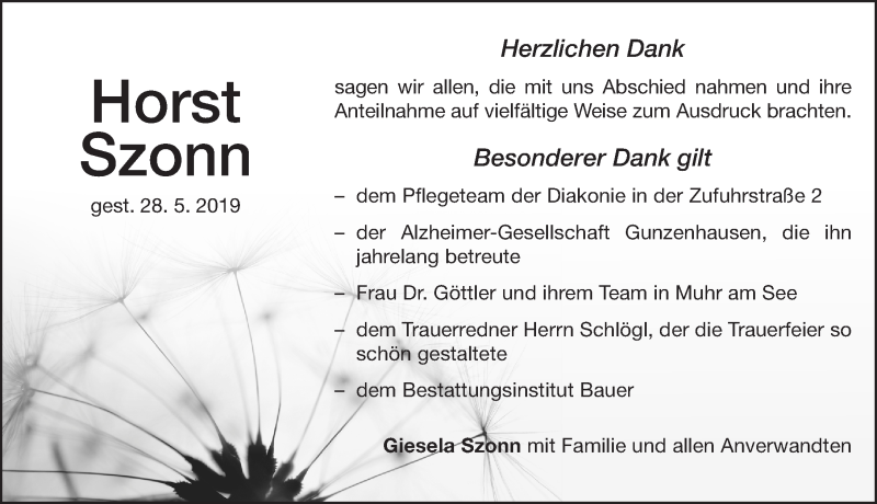  Traueranzeige für Horst Szonn vom 19.06.2019 aus Altmühl-Bote Lokal