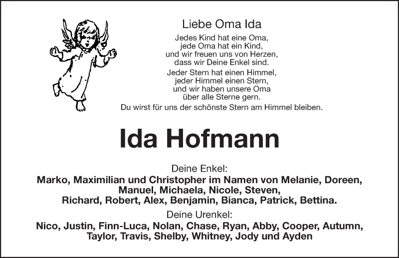  Traueranzeige für Ida Hofmann vom 04.06.2019 aus Gesamtausgabe Nürnberger Nachrichten/ Nürnberger Ztg.