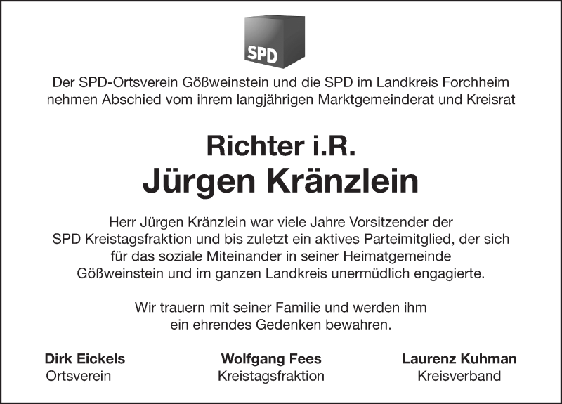  Traueranzeige für Jürgen Kränzlein vom 04.06.2019 aus Nordbayerische Nachrichten Forchheim Lokal