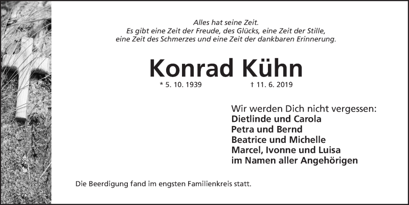  Traueranzeige für Konrad Kühn vom 15.06.2019 aus Gesamtausgabe Nürnberger Nachrichten/ Nürnberger Ztg.