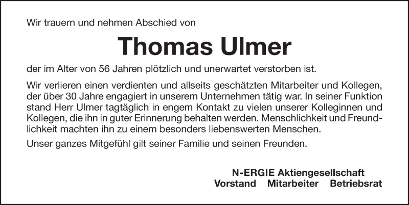  Traueranzeige für Thomas Ulmer vom 22.06.2019 aus Gesamtausgabe Nürnberger Nachrichten/ Nürnberger Ztg.