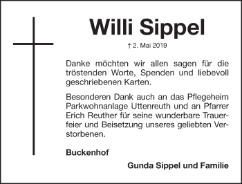 Traueranzeige von Willi Sippel von Erlanger Nachrichten Lokal