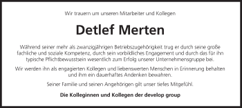 Traueranzeige von Detlef Merten von Gesamtausgabe Nürnberger Nachrichten/ Nürnberger Ztg.