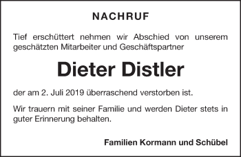 Traueranzeige von Dieter Distler von Nordbayerische Nachrichten Pegnitz Lokal