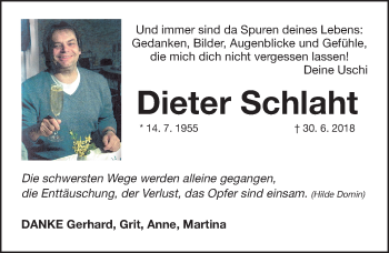 Traueranzeige von Dieter Schlaht von Gesamtausgabe Nürnberger Nachrichten/ Nürnberger Ztg.