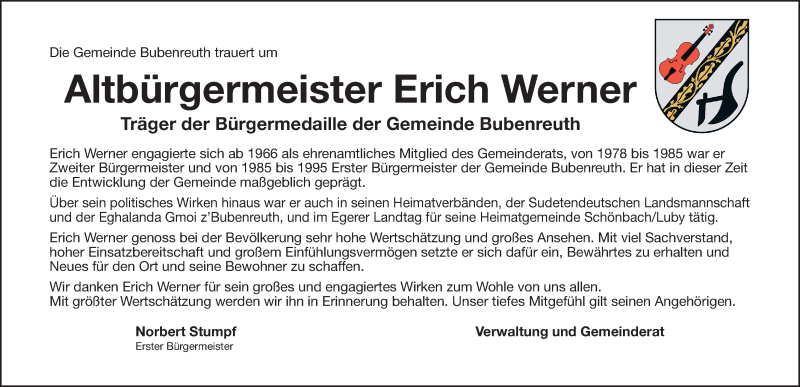  Traueranzeige für Erich Werner vom 29.06.2019 aus Erlanger Nachrichten Lokal