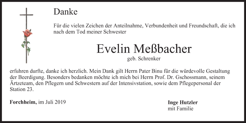  Traueranzeige für Evelin Meßbacher vom 20.07.2019 aus Nordbayerische Nachrichten Forchheim Lokal