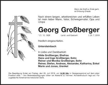 Traueranzeige von Georg Großberger von Roth-Hilpoltsteiner Volkszeitung Lokal