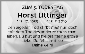 Traueranzeige von Horst Uttinger von Gesamtausgabe Nürnberger Nachrichten/ Nürnberger Ztg.