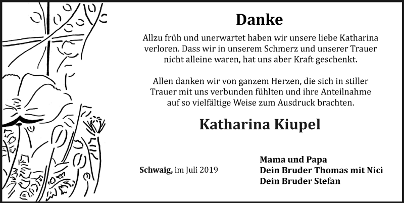  Traueranzeige für Katharina Kiupel vom 27.07.2019 aus Gesamtausgabe Nürnberger Nachrichten/ Nürnberger Ztg.