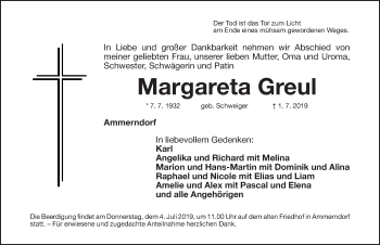 Traueranzeige von Margareta Greul von Fürther Nachrichten Lokal