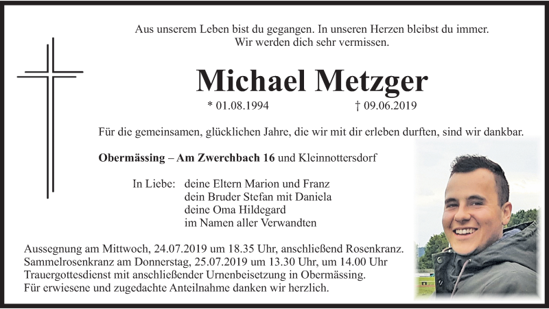  Traueranzeige für Michael Metzger vom 23.07.2019 aus Roth-Hilpoltsteiner Volkszeitung Lokal