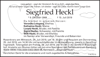 Traueranzeige von Siegfried Heckl von Erlanger Nachrichten Lokal