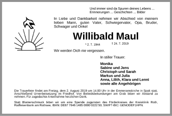 Traueranzeige von Willibald Maul von Roth-Hilpoltsteiner Volkszeitung Lokal