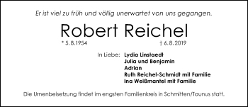 Traueranzeige von Robert Reichel von Schwabacher Tagblatt