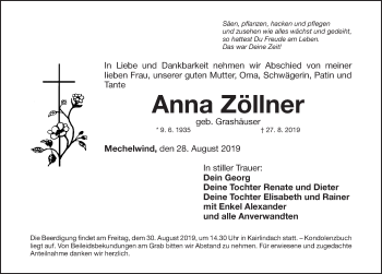 Traueranzeige von Anna Zöllner von Nordbayerische Nachrichten Herzogenaurach Lokal