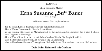 Traueranzeige von Erna Susanne Bauer von Erlanger Nachrichten Lokal