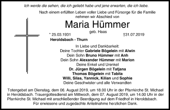 Traueranzeige von Maria Hümmer von Nordbayerische Nachrichten Forchheim Lokal