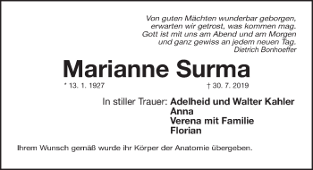 Traueranzeige von Marianne Surma von Erlanger Nachrichten Lokal