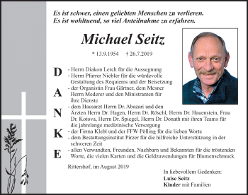 Traueranzeige von Michael Seitz von Neumarkter Nachrichten Lokal