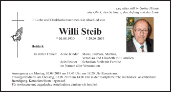 Traueranzeige von Willi Steib von Roth-Hilpoltsteiner Volkszeitung Lokal