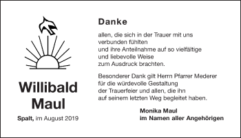 Traueranzeige von Willibald Maul von Roth-Hilpoltsteiner Volkszeitung Lokal