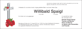 Traueranzeige von Willibald Spaigl von Schwabach