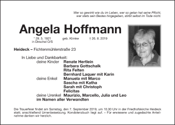 Traueranzeige von Angela Hoffmann von Roth-Hilpoltsteiner Volkszeitung Lokal