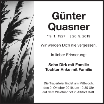 Traueranzeige von Günter Quasner von Gesamtausgabe Nürnberger Nachrichten/ Nürnberger Ztg.