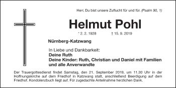 Traueranzeige von Helmut Pohl von Gesamtausgabe Nürnberger Nachrichten/ Nürnberger Ztg.