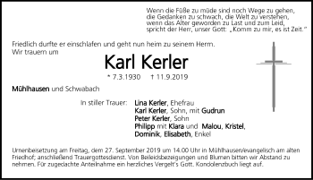 Traueranzeige von Karl Kerler von Neumarkter Nachrichten Lokal