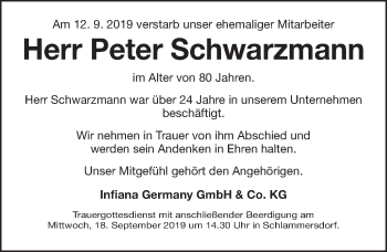 Traueranzeige von Peter Schwarzmann von Nordbayerische Nachrichten Forchheim Lokal