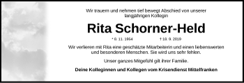 Traueranzeige von Rita Schorner-Held von Gesamtausgabe Nürnberger Nachrichten/ Nürnberger Ztg.