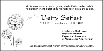 Traueranzeige von Betty Seifert von Schwabach