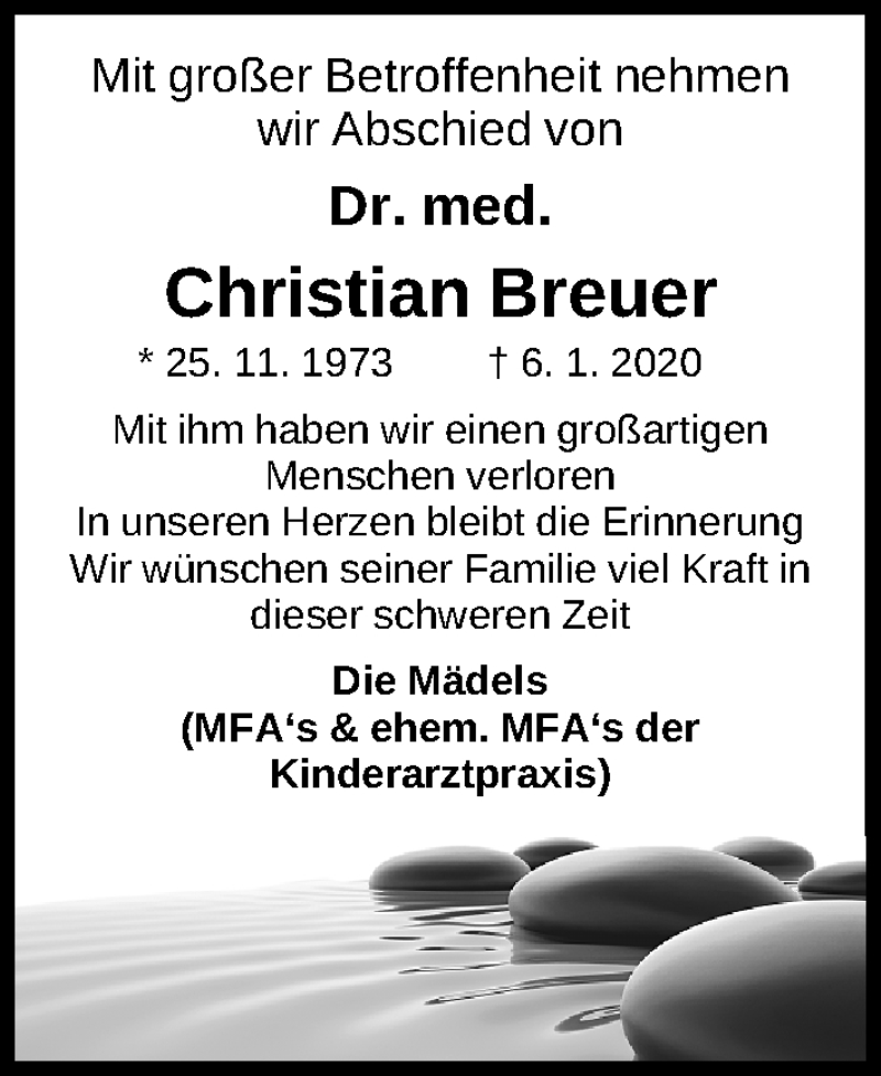  Traueranzeige für Christian Breuer vom 13.01.2020 aus Gesamtausgabe Nürnberger Nachrichten/ Nürnberger Ztg.