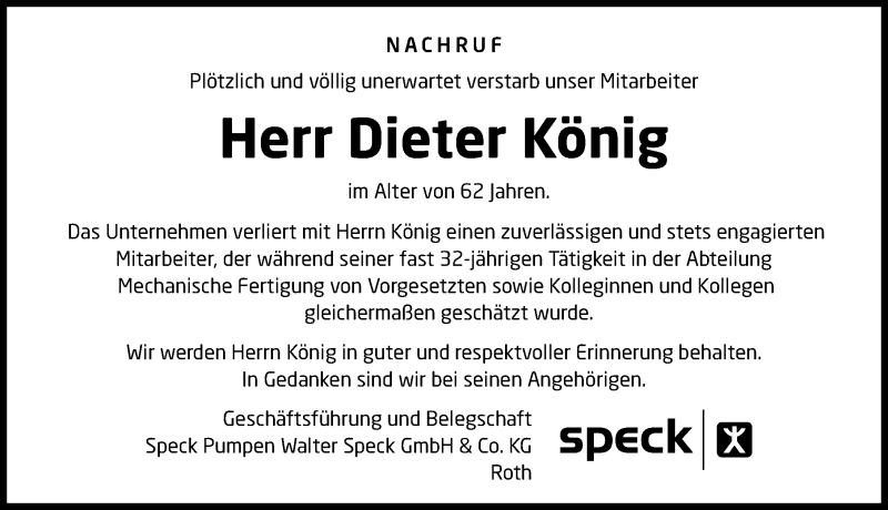  Traueranzeige für Dieter König vom 29.01.2020 aus Roth-Hilpoltsteiner Volkszeitung Lokal
