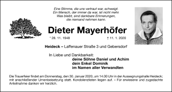 Traueranzeige von Dieter Mayerhöfer von Roth-Hilpoltsteiner Volkszeitung Lokal