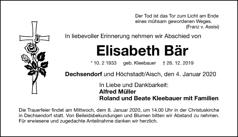 Traueranzeigen Von Elisabeth Bär | Trauer.nn.de